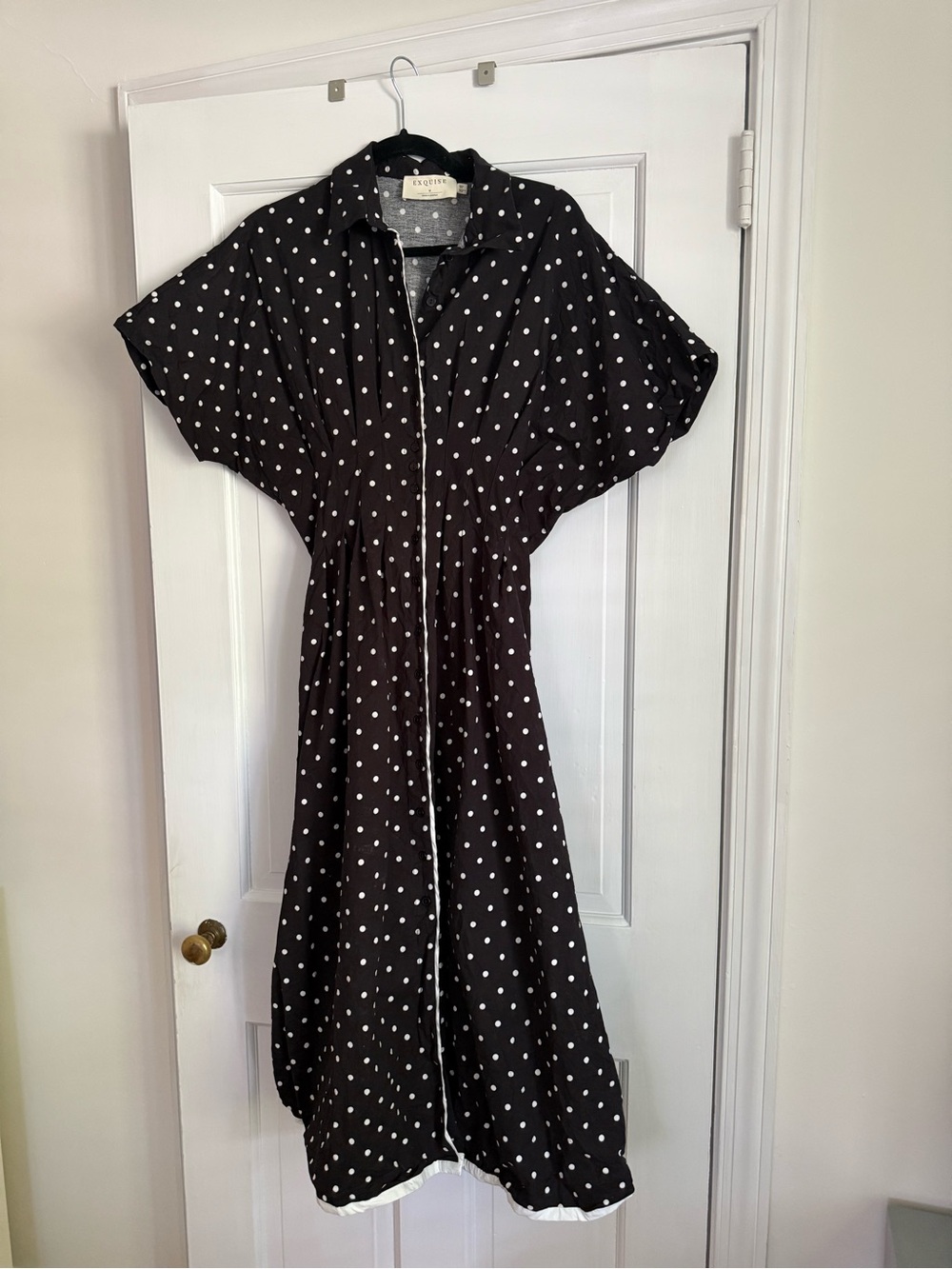 Anthropologie Black Polka Dot Button-Front Dress